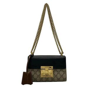 Auth GUCCI Padlock GG Small 409487 Beige Ebony Multi PVC Leather Shoulder Bag